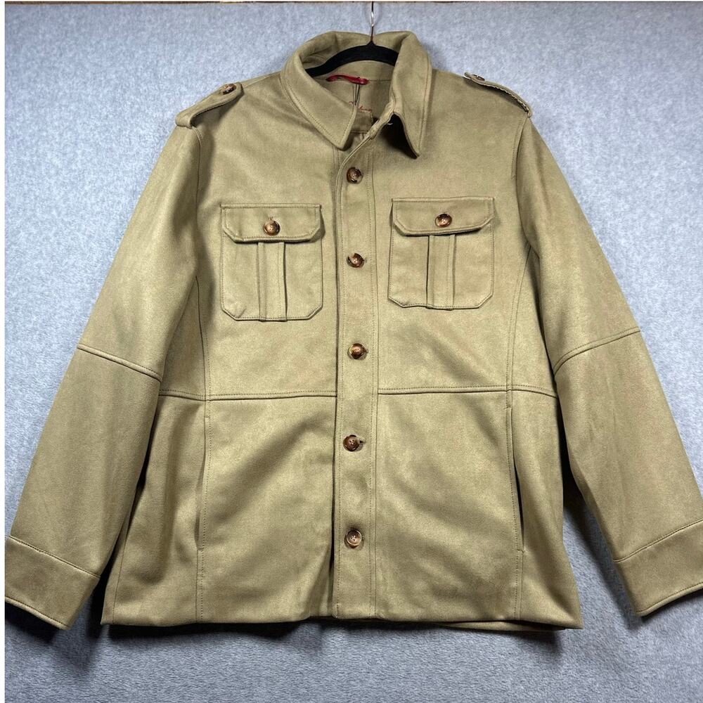 Robert Graham Vegan Suede Utility Coat Men's Large Tan Paisley Lined Button-Down